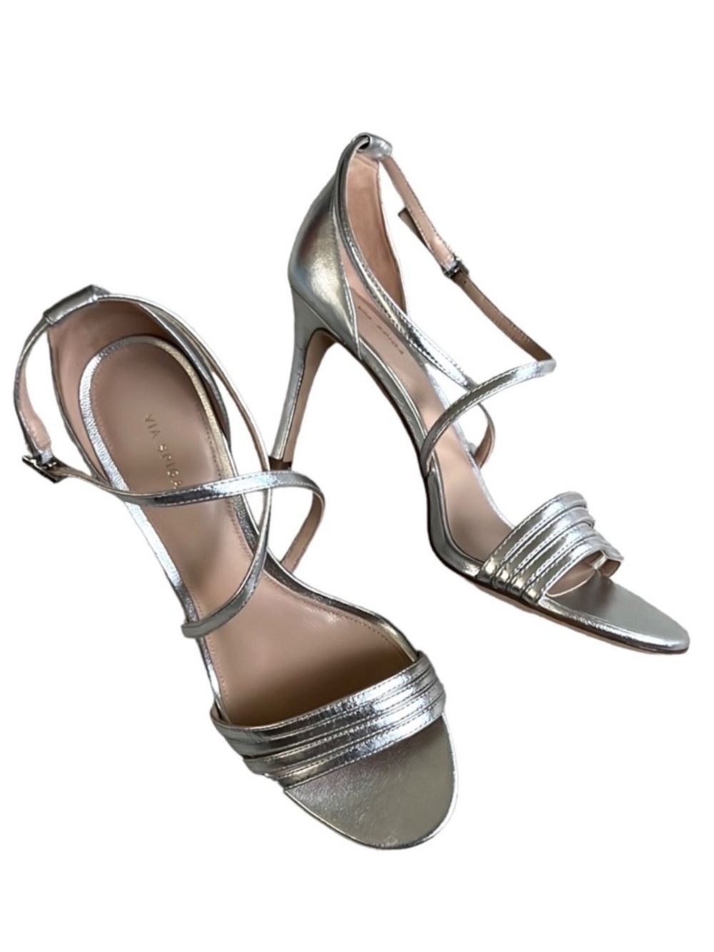 Like New Via Spiga Leather Mila Heels Silver Size 8.5